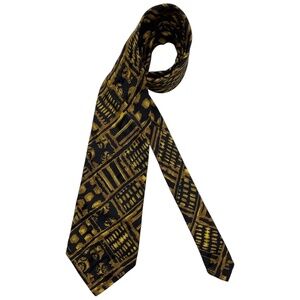 PROCHOWNICK Black/Gold Geometric Art Silk DESIGNER Tie ITALY